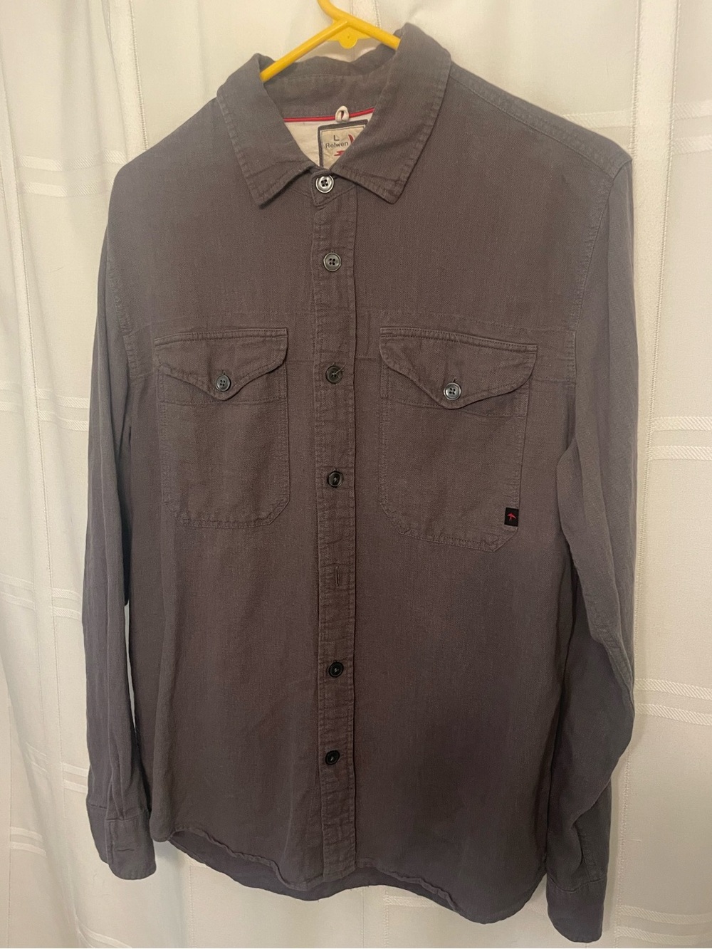 RELWEN Linen Blend Button Up Shirt Gray Long Sleeve Minimalist Size Large EUC